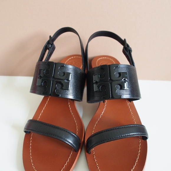 Tory Burch Lowell 2 Perforated Sandals Black S 8 - Picture 2 of 10